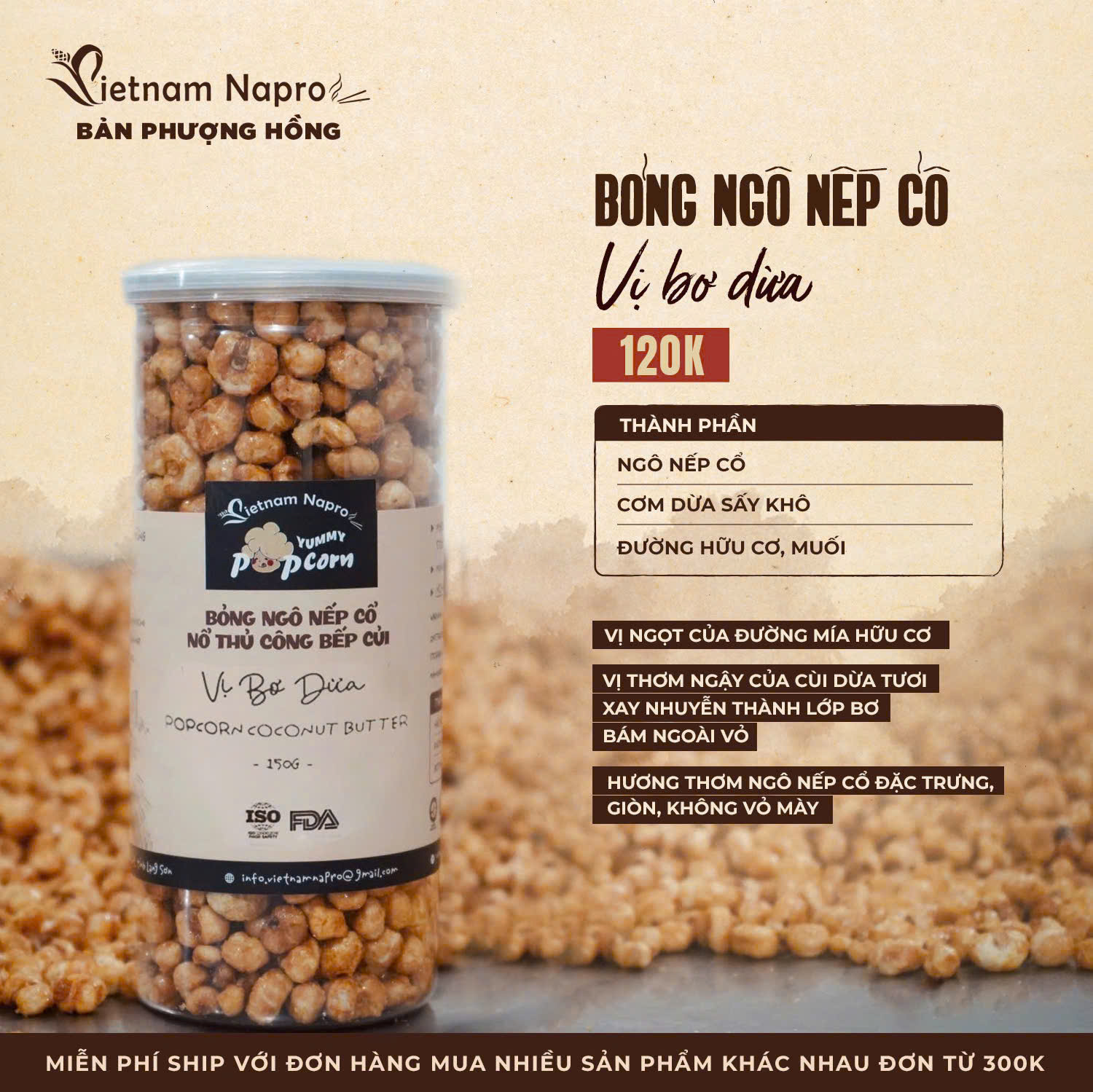 Bỏng ngô nếp cổ - Vị bơ dừa