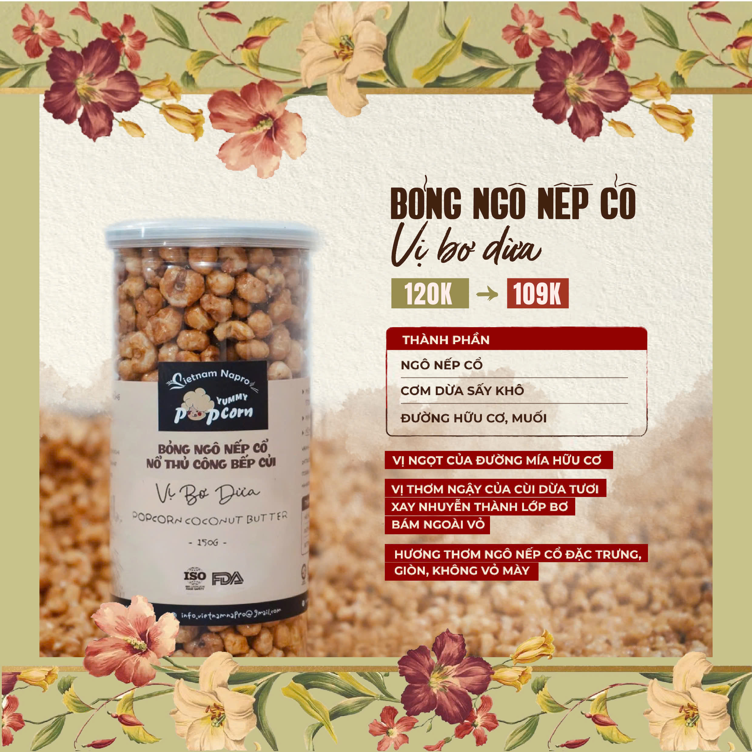 Bỏng ngô nếp cổ - Vị bơ dừa