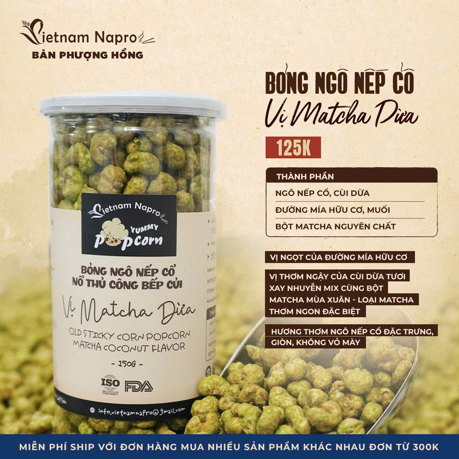 Bỏng ngô nếp cổ - Vị matcha dừa