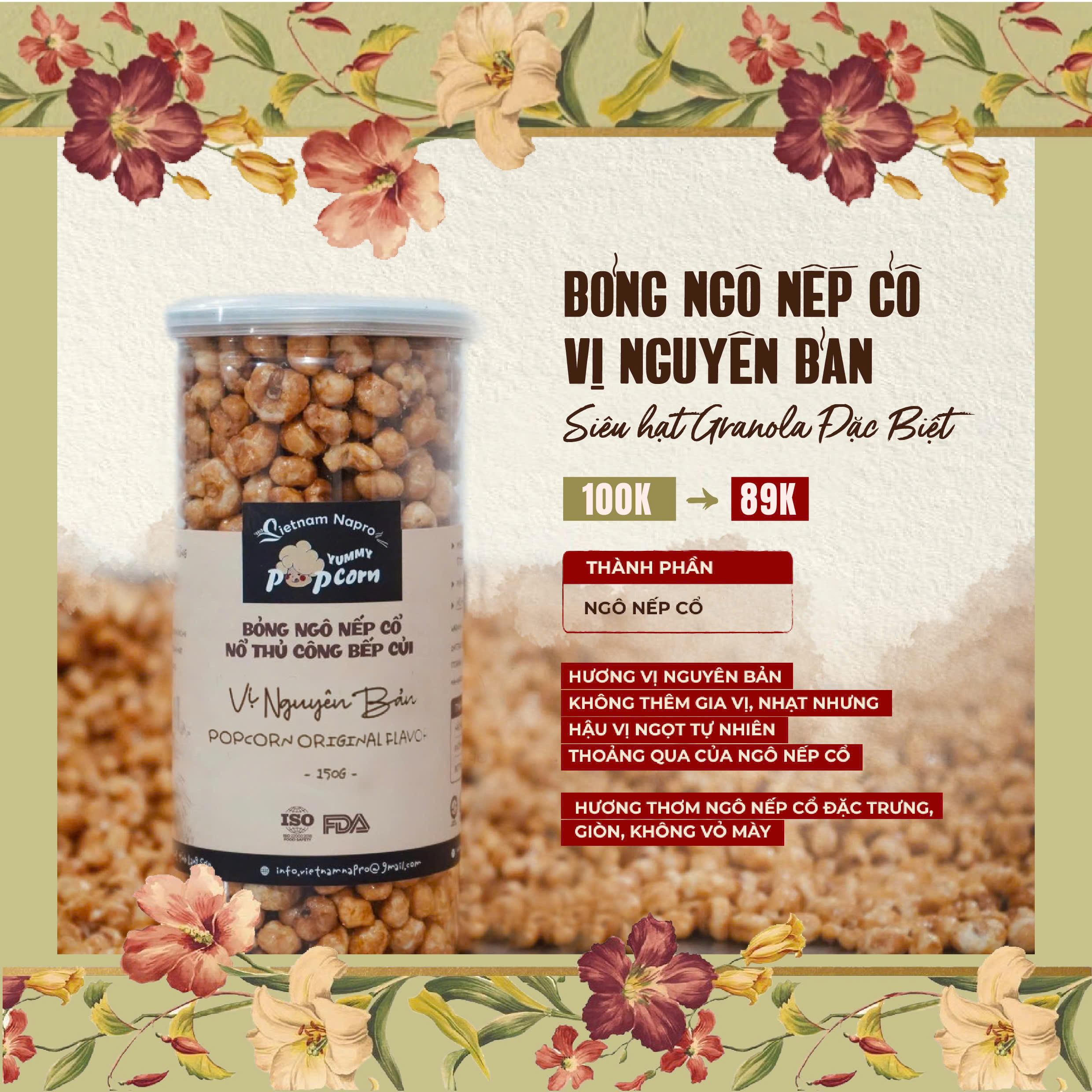 Bỏng ngô nếp cổ - Vị nguyên bản